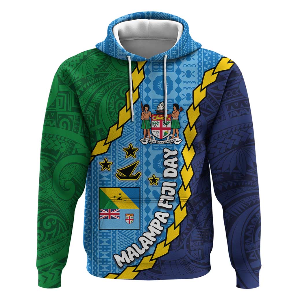 Malampa Fiji Day Hoodie National Symbols with Tapa Tribal and Polynesian Tattoo LT03 Pullover Hoodie Blue - Polynesian Pride