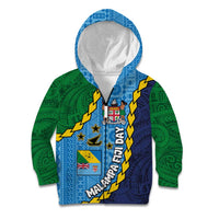 Malampa Fiji Day Kid Hoodie National Symbols with Tapa Tribal and Polynesian Tattoo LT03 Zip Hoodie Blue - Polynesian Pride