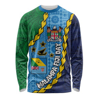 Malampa Fiji Day Long Sleeve Shirt National Symbols with Tapa Tribal and Polynesian Tattoo LT03 Unisex Blue - Polynesian Pride