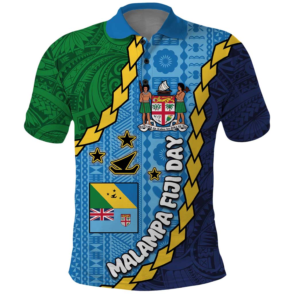 Malampa Fiji Day Polo Shirt National Symbols with Tapa Tribal and Polynesian Tattoo LT03 Blue - Polynesian Pride