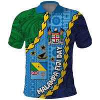 Malampa Fiji Day Polo Shirt National Symbols with Tapa Tribal and Polynesian Tattoo LT03 Blue - Polynesian Pride