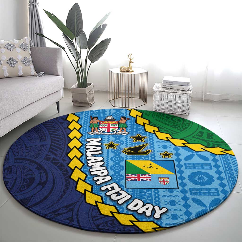 Malampa Fiji Day Round Carpet National Symbols with Tapa Tribal and Polynesian Tattoo
