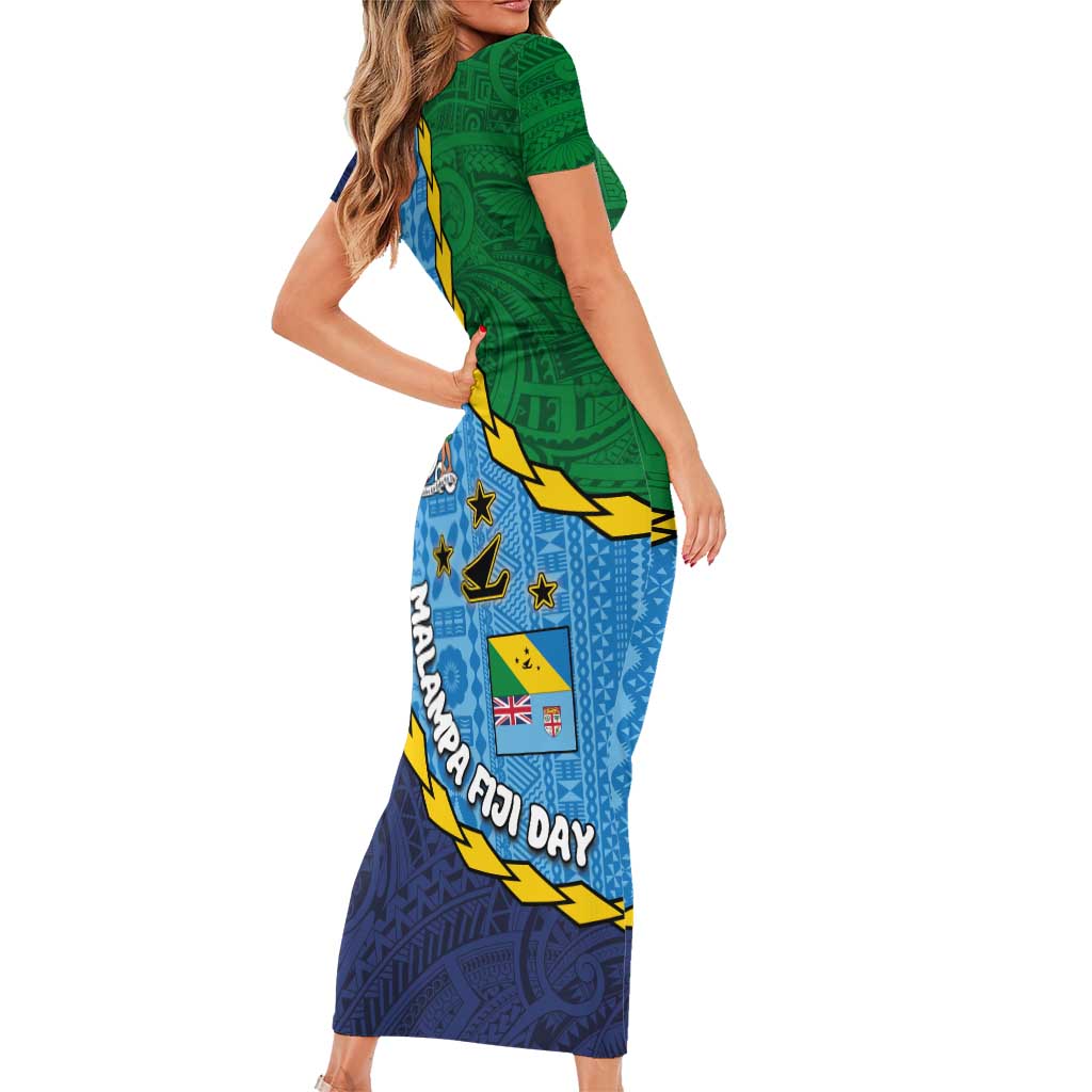 Malampa Fiji Day Short Sleeve Bodycon Dress National Symbols with Tapa Tribal and Polynesian Tattoo LT03 - Polynesian Pride