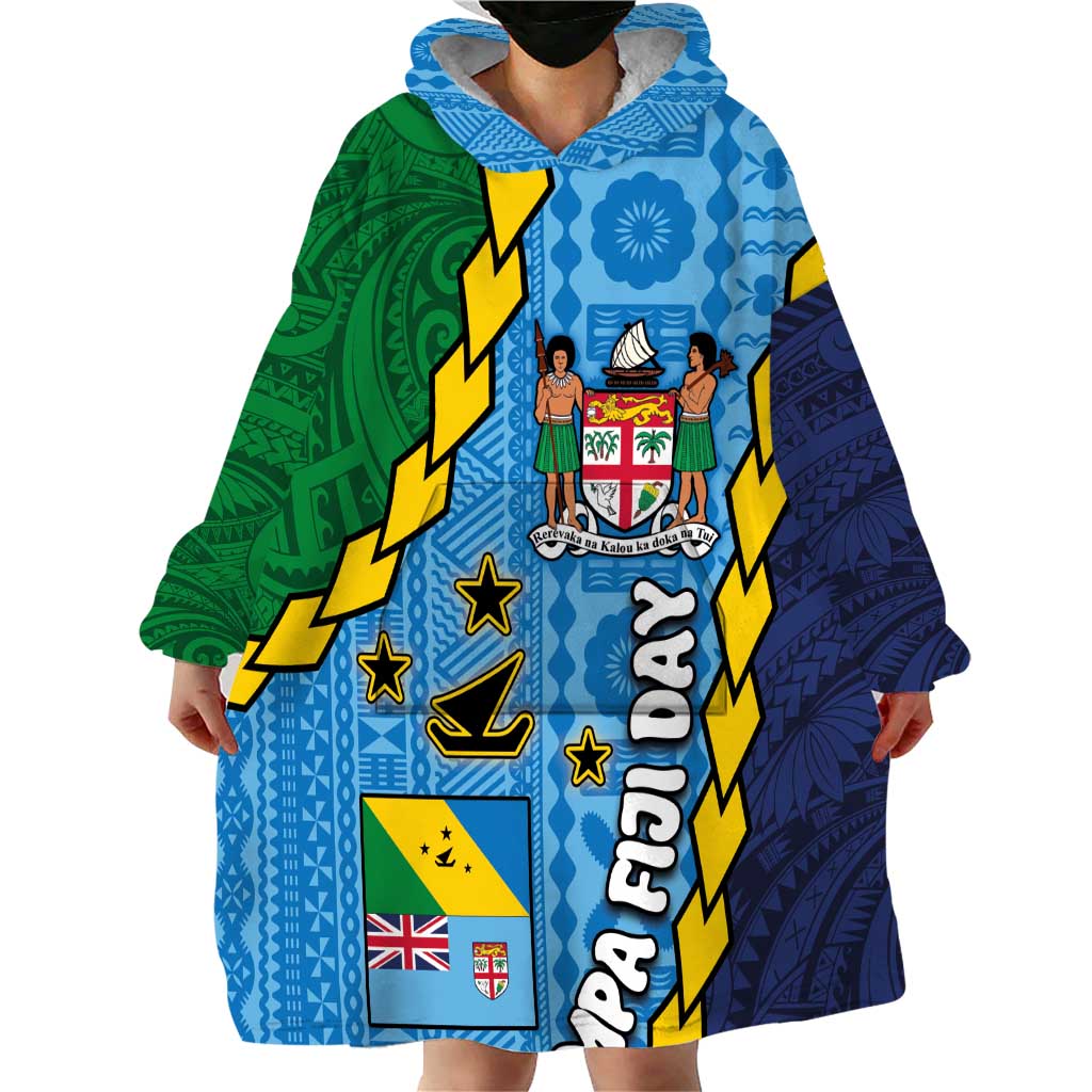 Malampa Fiji Day Wearable Blanket Hoodie National Symbols with Tapa Tribal and Polynesian Tattoo LT03 - Polynesian Pride