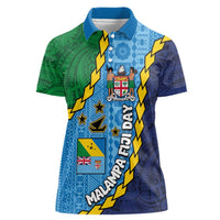 Malampa Fiji Day Women Polo Shirt National Symbols with Tapa Tribal and Polynesian Tattoo LT03 Female Blue - Polynesian Pride