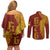 Tonga 676 Ngatu Tribal Tattoo Couples Matching Off Shoulder Short Dress and Long Sleeve Button Shirt