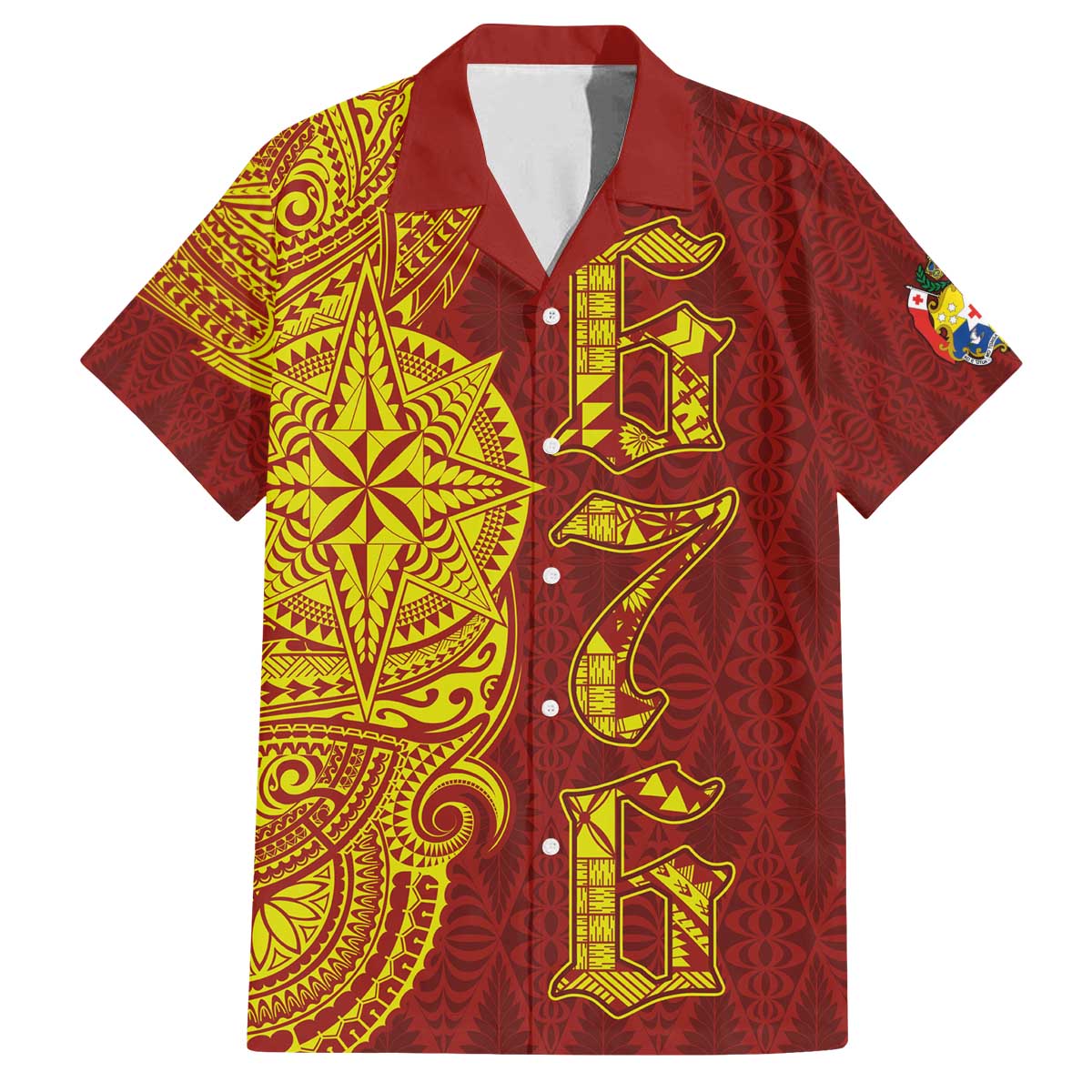 Tonga 676 Ngatu Tribal Tattoo Family Matching Off The Shoulder Long Sleeve Dress and Hawaiian Shirt LT03 Dad's Shirt - Short Sleeve Red - Polynesian Pride