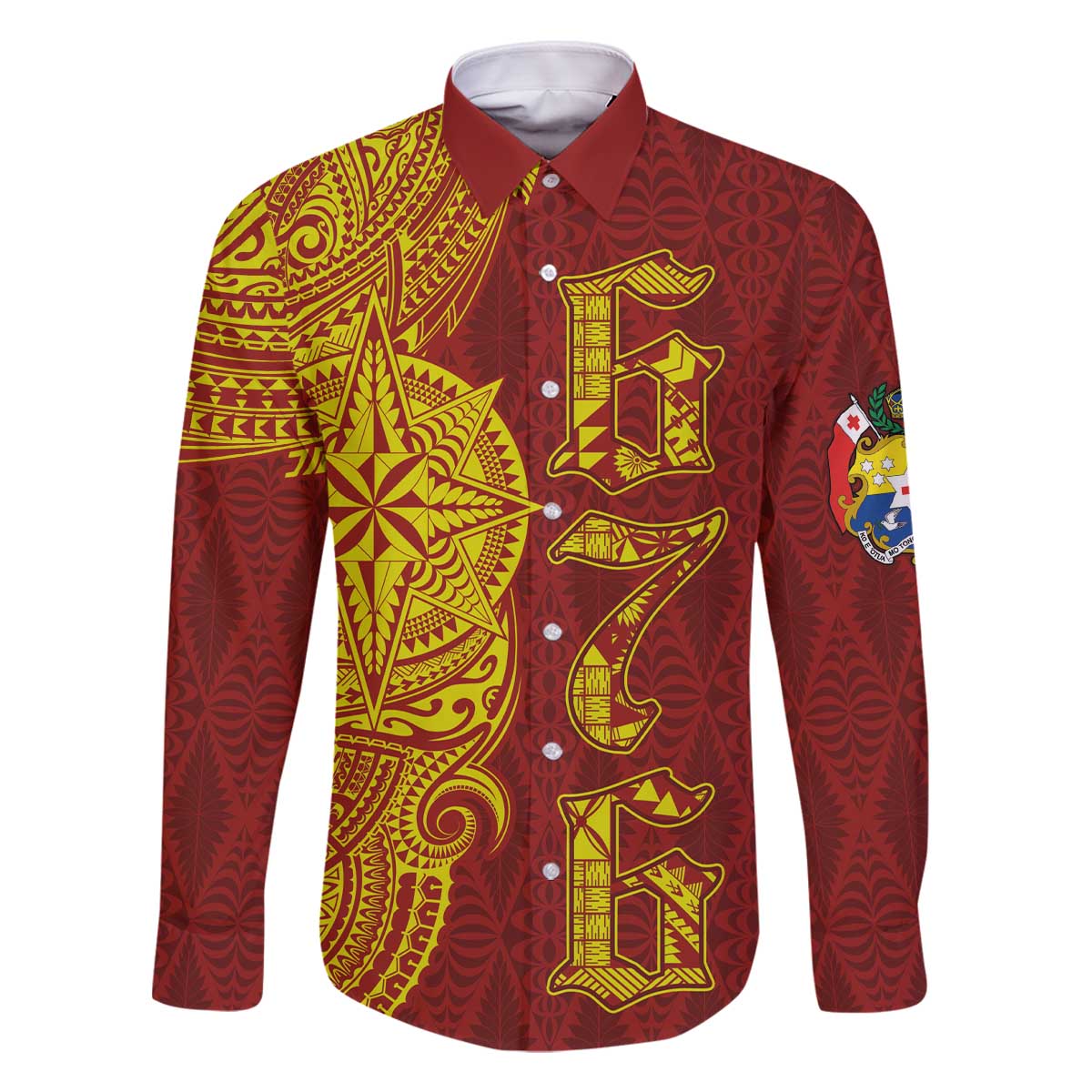 Tonga 676 Ngatu Tribal Tattoo Family Matching Off The Shoulder Long Sleeve Dress and Hawaiian Shirt LT03 Dad's Shirt - Long Sleeve Red - Polynesian Pride