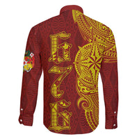 Tonga 676 Ngatu Tribal Tattoo Family Matching Off The Shoulder Long Sleeve Dress and Hawaiian Shirt LT03 - Polynesian Pride