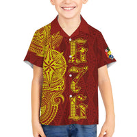 Tonga 676 Ngatu Tribal Tattoo Family Matching Off The Shoulder Long Sleeve Dress and Hawaiian Shirt LT03 Son's Shirt Red - Polynesian Pride