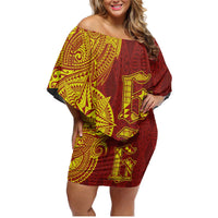 Tonga 676 Ngatu Tribal Tattoo Family Matching Off Shoulder Short Dress and Hawaiian Shirt LT03 Mom's Dress Red - Polynesian Pride