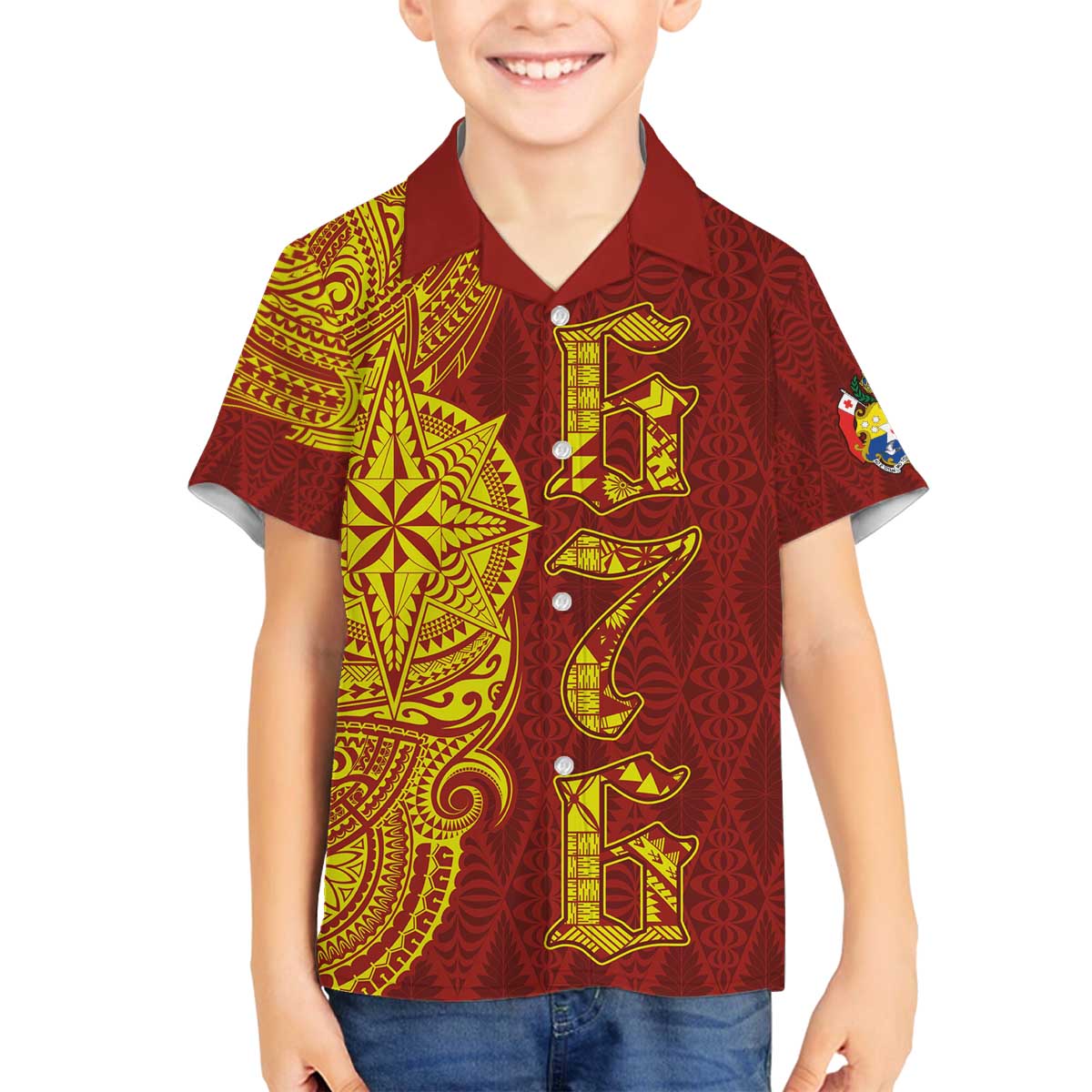Tonga 676 Ngatu Tribal Tattoo Family Matching Off Shoulder Short Dress and Hawaiian Shirt LT03 Son's Shirt Red - Polynesian Pride