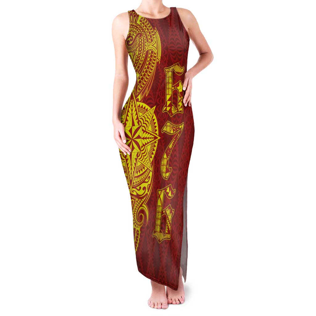 Tonga 676 Ngatu Tribal Tattoo Family Matching Tank Maxi Dress and Hawaiian Shirt LT03 Mom's Dress Red - Polynesian Pride
