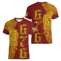 Tonga 676 Ngatu Tribal Tattoo Women V-Neck T-Shirt