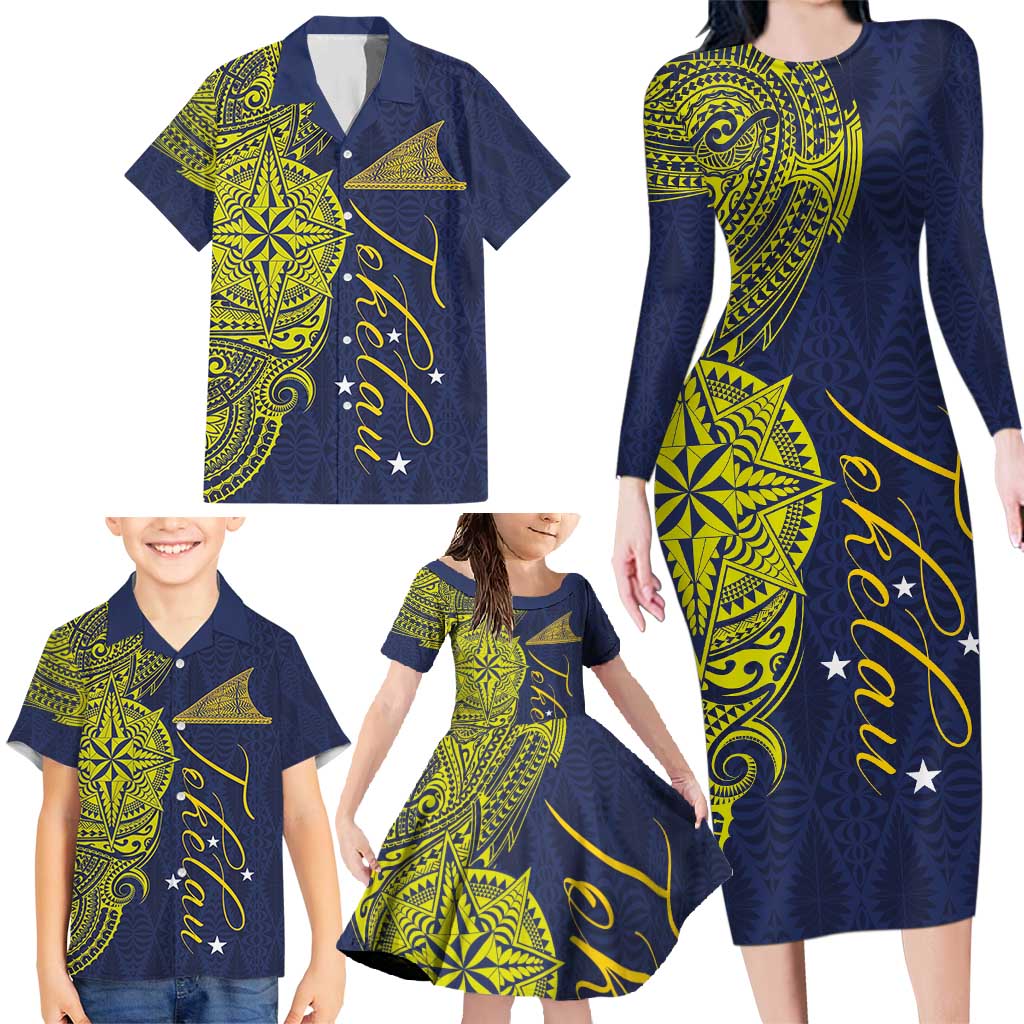 Personalised Tokelau Classic Ngatu Motifs Family Matching Long Sleeve Bodycon Dress and Hawaiian Shirt LT03 - Polynesian Pride