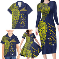 Personalised Tokelau Classic Ngatu Motifs Family Matching Long Sleeve Bodycon Dress and Hawaiian Shirt LT03 - Polynesian Pride