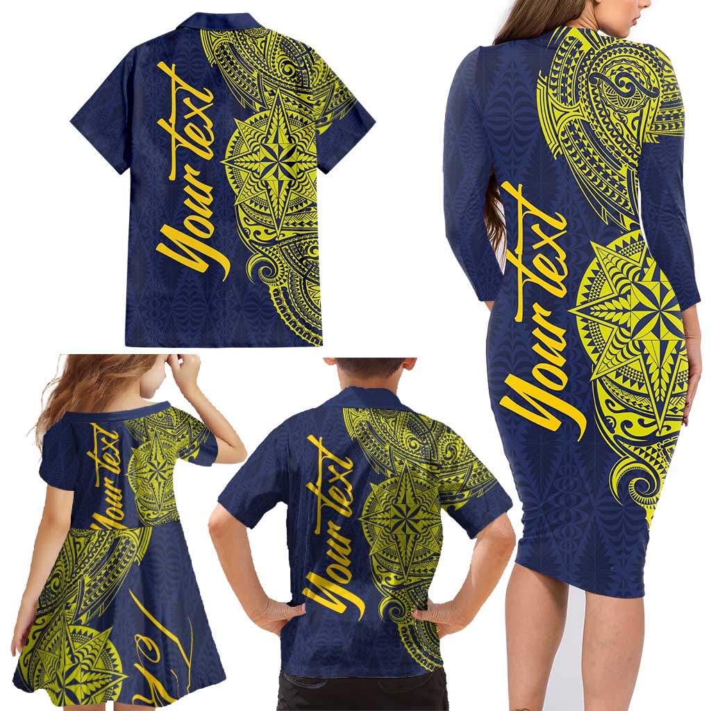 Personalised Tokelau Classic Ngatu Motifs Family Matching Long Sleeve Bodycon Dress and Hawaiian Shirt LT03 - Polynesian Pride