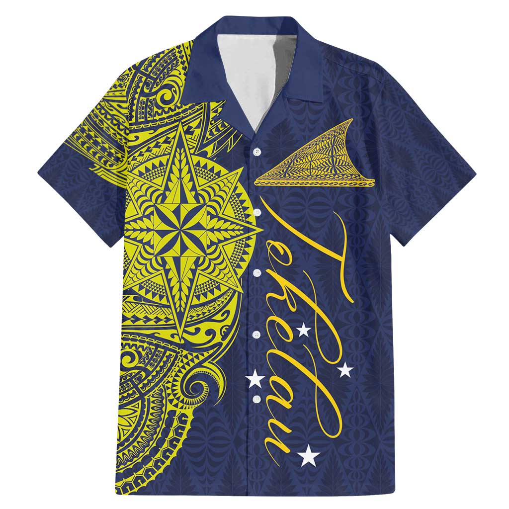Personalised Tokelau Classic Ngatu Motifs Family Matching Mermaid Dress and Hawaiian Shirt LT03 Dad's Shirt - Short Sleeve Blue - Polynesian Pride