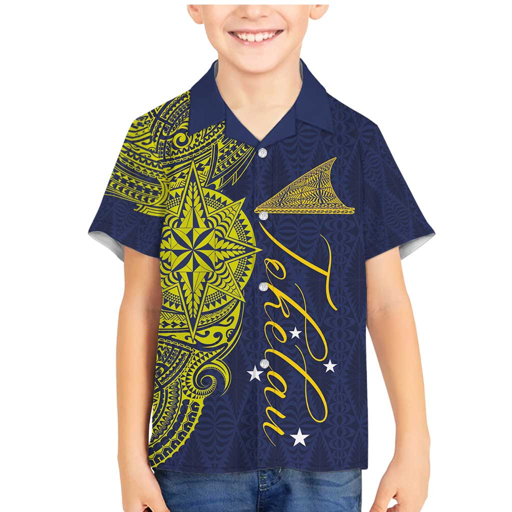 Personalised Tokelau Classic Ngatu Motifs Family Matching Mermaid Dress and Hawaiian Shirt LT03 Son's Shirt Blue - Polynesian Pride