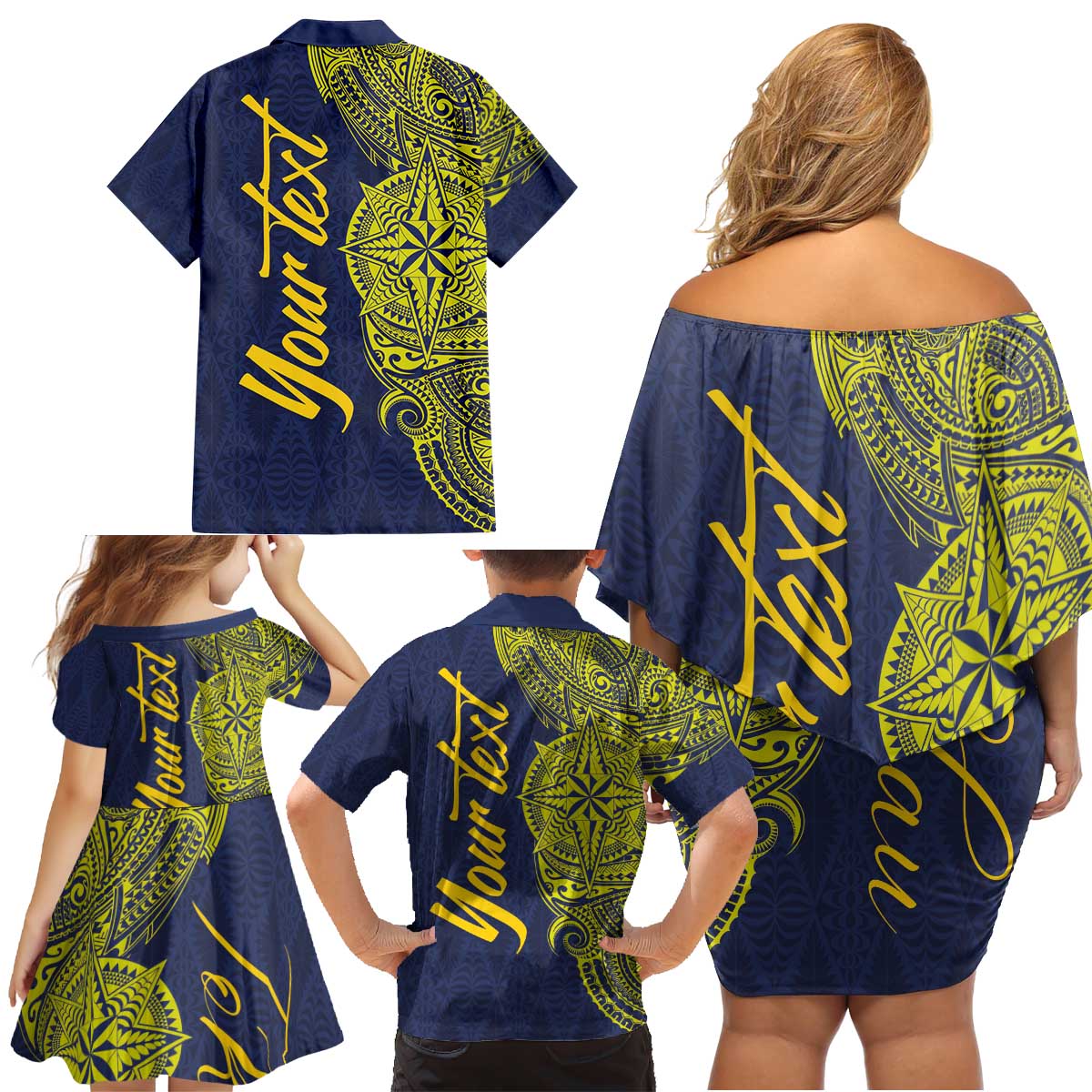 Personalised Tokelau Classic Ngatu Motifs Family Matching Off Shoulder Short Dress and Hawaiian Shirt LT03 - Polynesian Pride