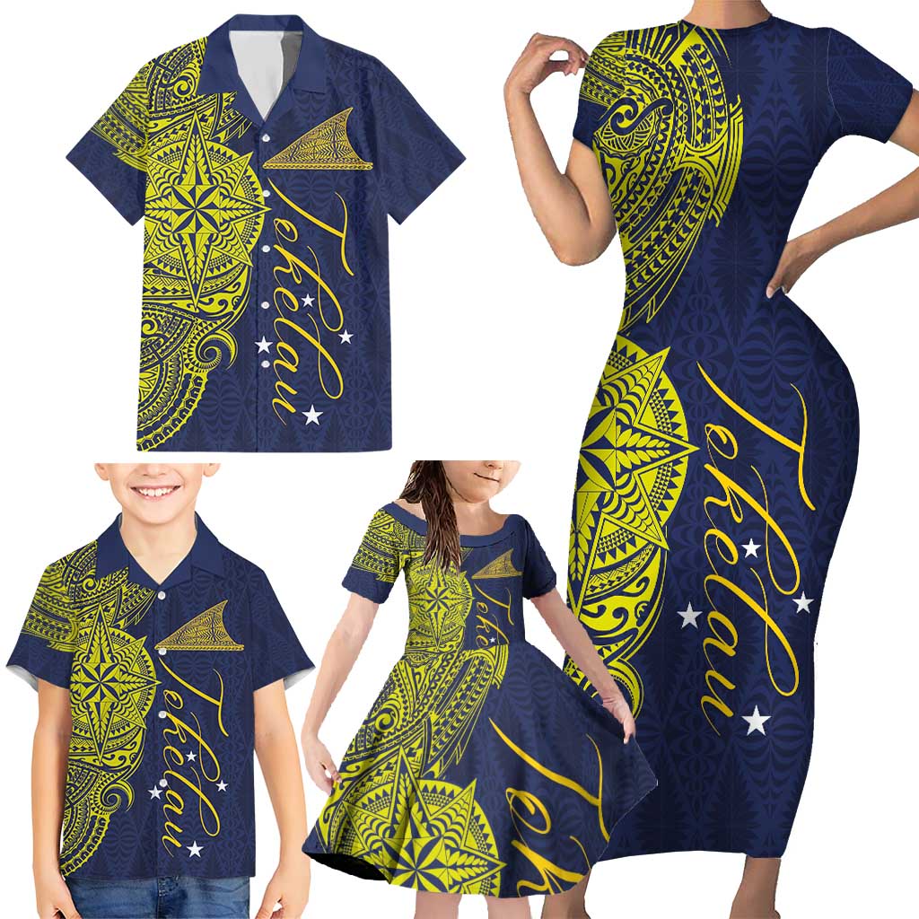 Personalised Tokelau Classic Ngatu Motifs Family Matching Short Sleeve Bodycon Dress and Hawaiian Shirt LT03 - Polynesian Pride