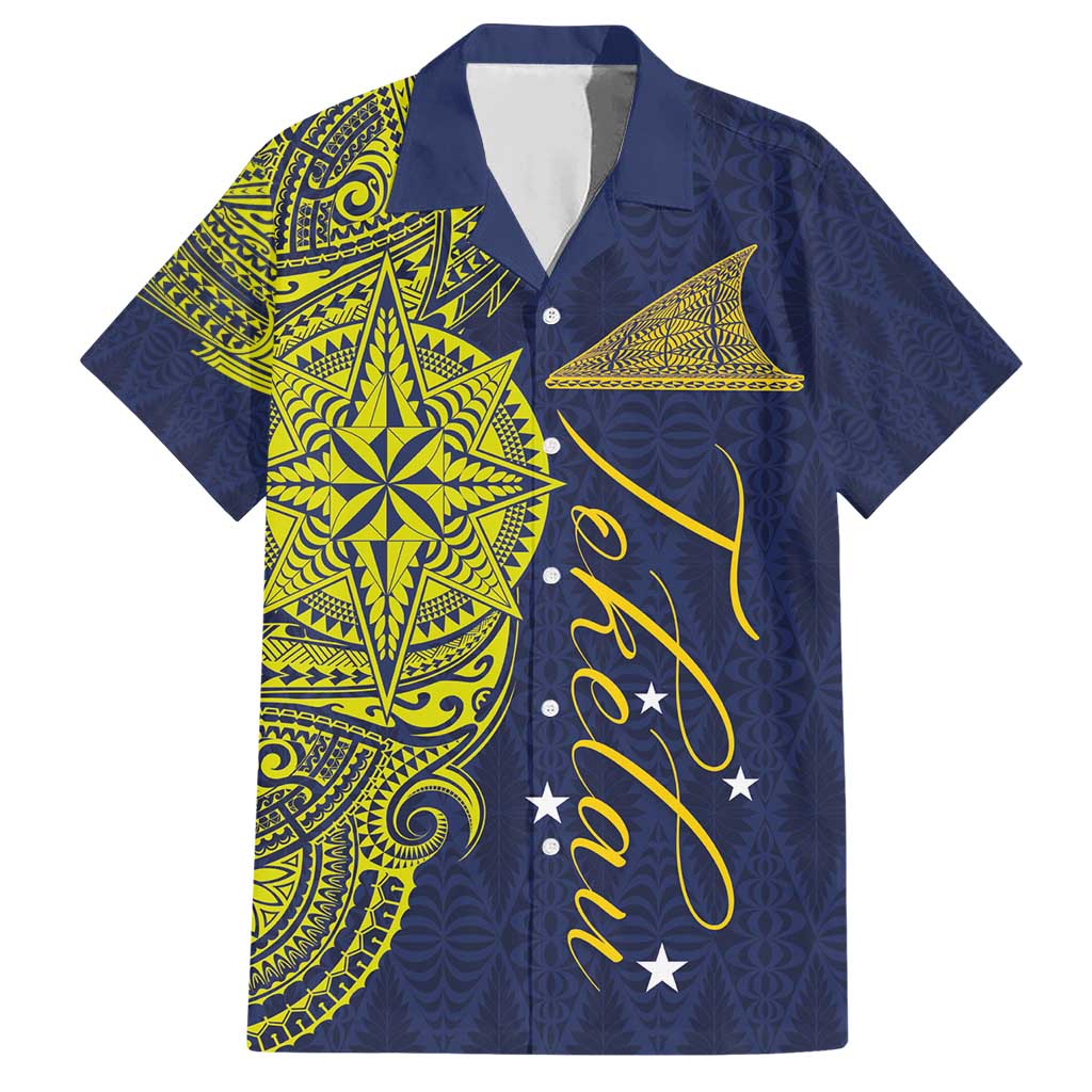 Personalised Tokelau Classic Ngatu Motifs Family Matching Short Sleeve Bodycon Dress and Hawaiian Shirt LT03 Dad's Shirt - Short Sleeve Blue - Polynesian Pride