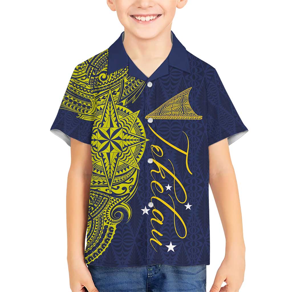 Personalised Tokelau Classic Ngatu Motifs Family Matching Short Sleeve Bodycon Dress and Hawaiian Shirt LT03 Son's Shirt Blue - Polynesian Pride