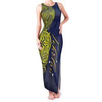 Personalised Tokelau Classic Ngatu Motifs Family Matching Tank Maxi Dress and Hawaiian Shirt LT03 Mom's Dress Blue - Polynesian Pride