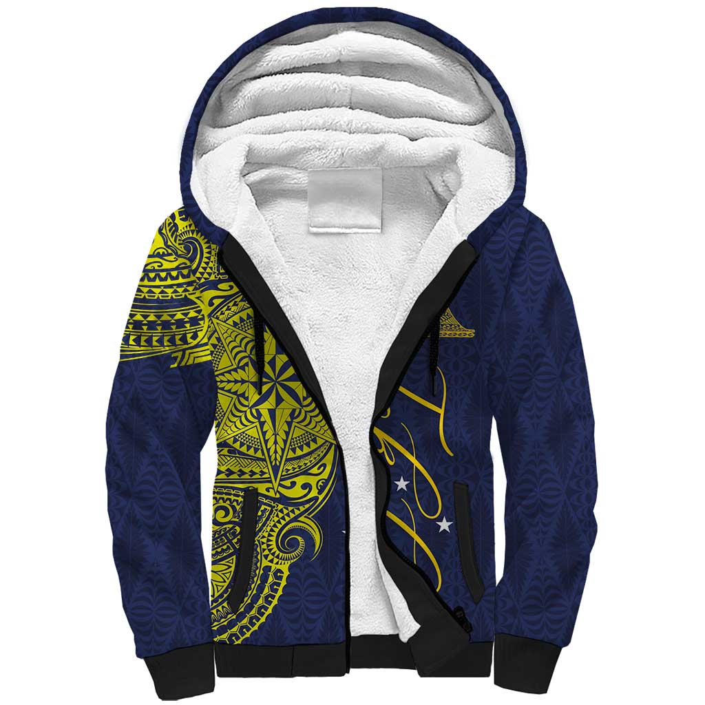 Personalised Tokelau Classic Ngatu Motifs Sherpa Hoodie LT03 Unisex Blue - Polynesian Pride