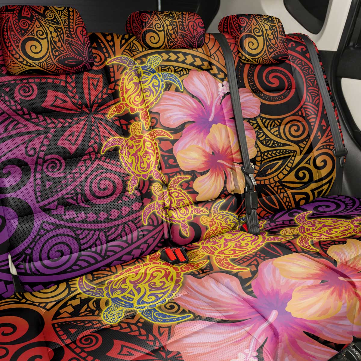 Hawaiian Hibiscus Turtle Tribal Polynesian Pattern Back Car Seat Cover Colorful Color LT03 - Polynesian Pride