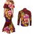 Hawaiian Hibiscus Turtle Tribal Polynesian Pattern Couples Matching Mermaid Dress and Long Sleeve Button Shirt Colorful Color