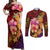Hawaiian Hibiscus Turtle Tribal Polynesian Pattern Couples Matching Off Shoulder Maxi Dress and Long Sleeve Button Shirt Colorful Color