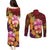 Hawaiian Hibiscus Turtle Tribal Polynesian Pattern Couples Matching Puletasi and Long Sleeve Button Shirt Colorful Color