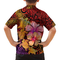 Hawaiian Hibiscus Turtle Tribal Polynesian Pattern Family Matching Off The Shoulder Long Sleeve Dress and Hawaiian Shirt Colorful Color LT03 - Polynesian Pride
