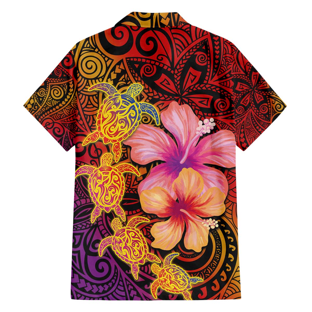 Hawaiian Hibiscus Turtle Tribal Polynesian Pattern Family Matching Off The Shoulder Long Sleeve Dress and Hawaiian Shirt Colorful Color LT03 - Polynesian Pride