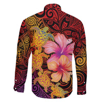 Hawaiian Hibiscus Turtle Tribal Polynesian Pattern Family Matching Off The Shoulder Long Sleeve Dress and Hawaiian Shirt Colorful Color LT03 - Polynesian Pride