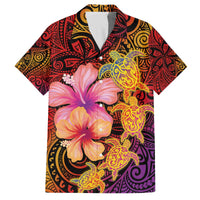 Hawaiian Hibiscus Turtle Tribal Polynesian Pattern Family Matching Off Shoulder Short Dress and Hawaiian Shirt Colorful Color LT03 Dad's Shirt - Short Sleeve Red - Polynesian Pride