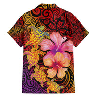 Hawaiian Hibiscus Turtle Tribal Polynesian Pattern Family Matching Short Sleeve Bodycon Dress and Hawaiian Shirt Colorful Color LT03 - Polynesian Pride