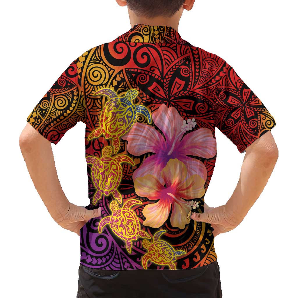 Hawaiian Hibiscus Turtle Tribal Polynesian Pattern Family Matching Summer Maxi Dress and Hawaiian Shirt Colorful Color LT03 - Polynesian Pride
