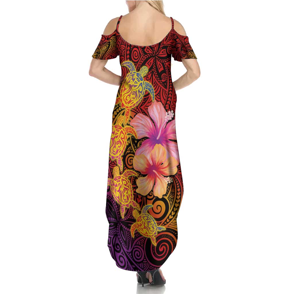 Hawaiian Hibiscus Turtle Tribal Polynesian Pattern Family Matching Summer Maxi Dress and Hawaiian Shirt Colorful Color LT03 - Polynesian Pride