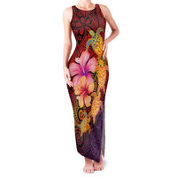 Hawaiian Hibiscus Turtle Tribal Polynesian Pattern Family Matching Tank Maxi Dress and Hawaiian Shirt Colorful Color LT03 Mom's Dress Red - Polynesian Pride