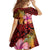 Hawaiian Hibiscus Turtle Tribal Polynesian Pattern Kid Short Sleeve Dress Colorful Color