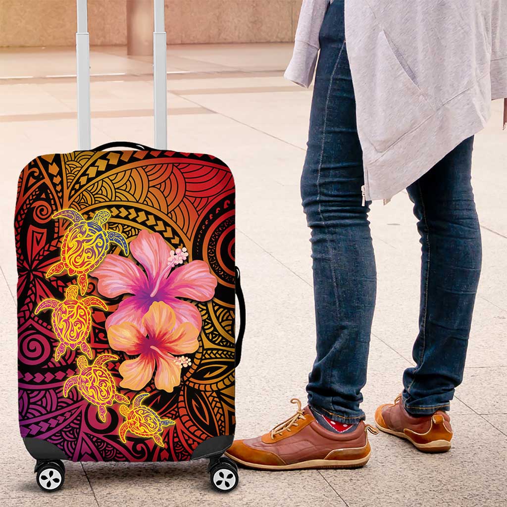 Hawaiian Hibiscus Turtle Tribal Polynesian Pattern Luggage Cover Colorful Color LT03 Red - Polynesian Pride