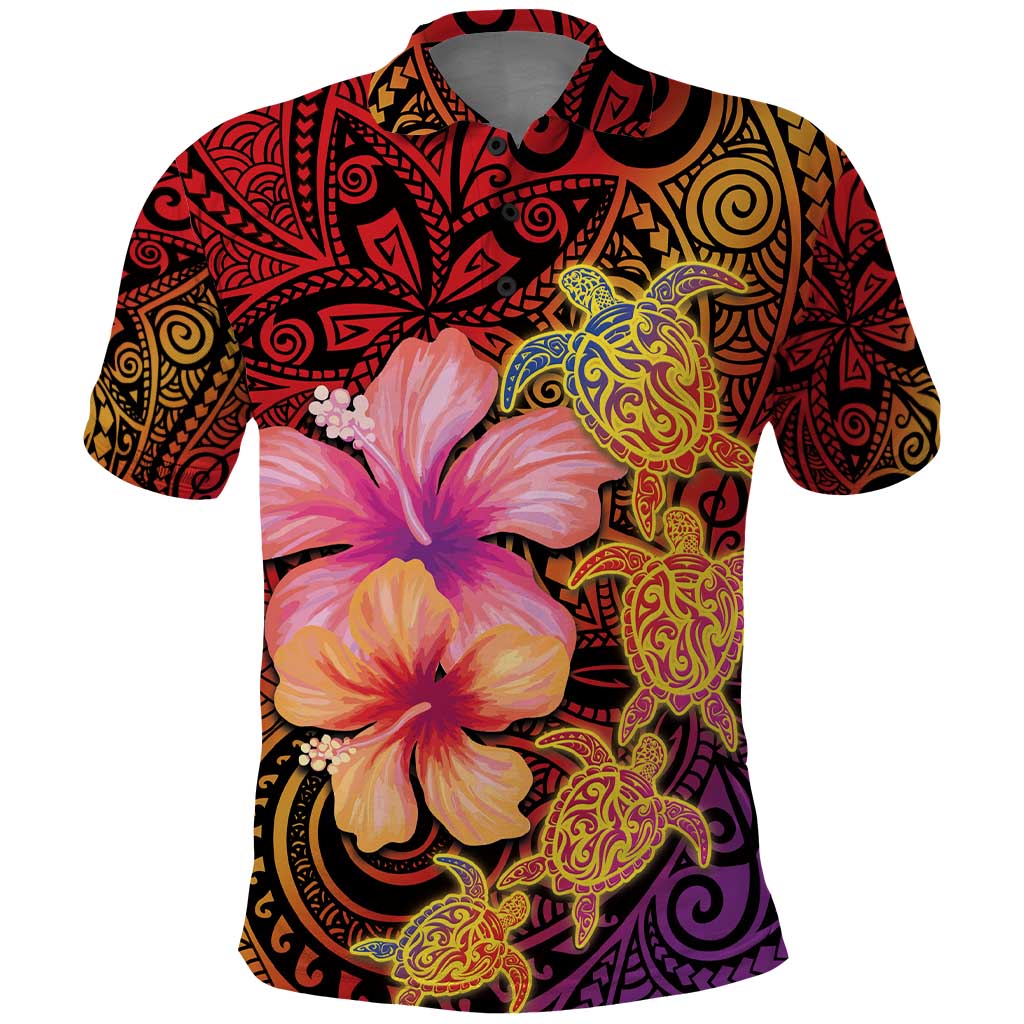 Hawaiian Hibiscus Turtle Tribal Polynesian Pattern Polo Shirt Colorful Color