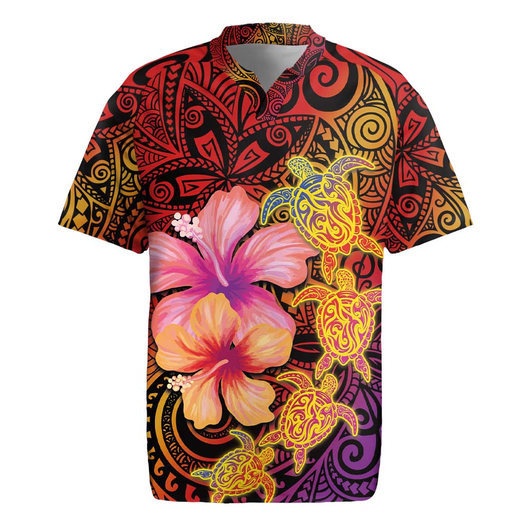 Hawaiian Hibiscus Turtle Tribal Polynesian Pattern Rugby Jersey Colorful Color LT03 Red - Polynesian Pride