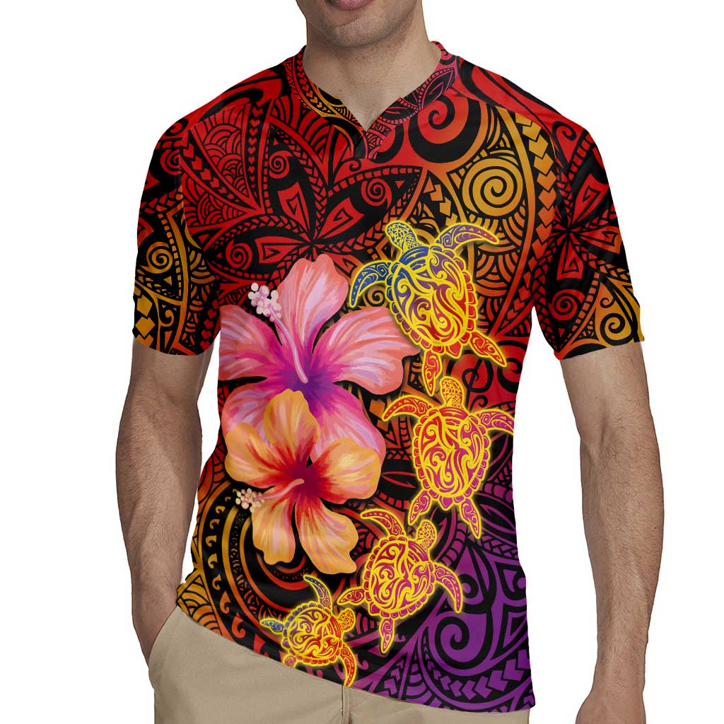 Hawaiian Hibiscus Turtle Tribal Polynesian Pattern Rugby Jersey Colorful Color LT03 - Polynesian Pride