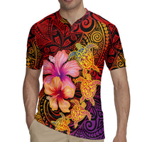 Hawaiian Hibiscus Turtle Tribal Polynesian Pattern Rugby Jersey Colorful Color LT03 - Polynesian Pride