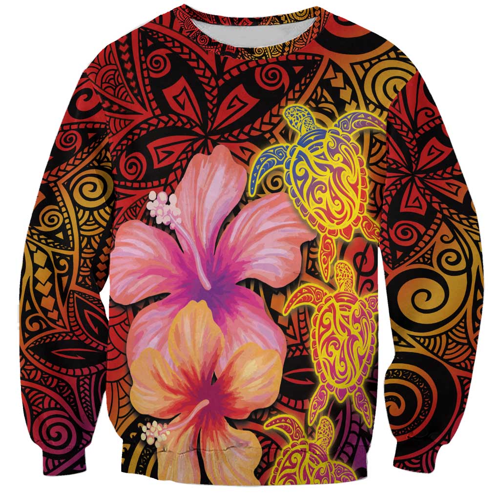 Hawaiian Hibiscus Turtle Tribal Polynesian Pattern Sweatshirt Colorful Color