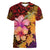 Hawaiian Hibiscus Turtle Tribal Polynesian Pattern Women V-Neck T-Shirt Colorful Color
