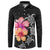 Hawaiian Hibiscus Turtle Tribal Polynesian Pattern Button Sweatshirt Black Color